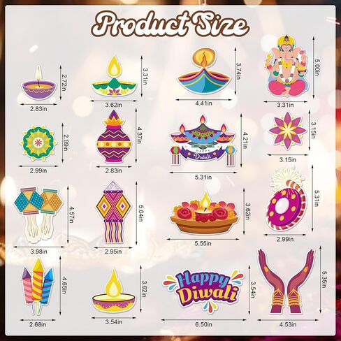 64 PCS Happy Diwali Cutouts Bulletin Board Decorations Indian Festival of Lights Cut-Outs Cardboard Paper Cutting Decoration with Glue Points for Hindu Deepavali Diwali Party Favor in Saudi Arabia