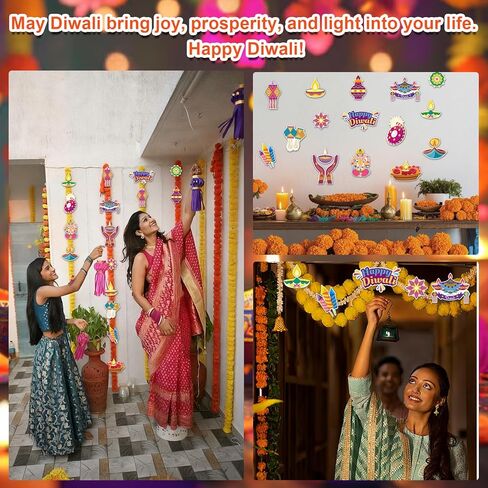 64 PCS Happy Diwali Cutouts Bulletin Board Decorations Indian Festival of Lights Cut-Outs Cardboard Paper Cutting Decoration with Glue Points for Hindu Deepavali Diwali Party Favor in Saudi Arabia