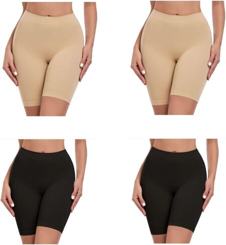 شورت قصير للسيدات من Sellto لركوب الدراجات للفستان، 4 قطع من سراويل الملاكم تحت تنورة الفستان، ملابس داخلية مسامية بدون خياطة لليوجا واللياقة البدنية - XL متعدد الألوان in Kuwait