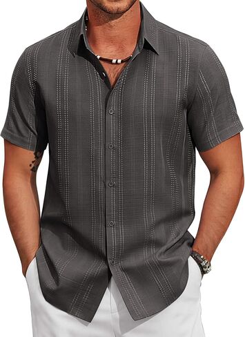COOFANDY Men's Casual Button Down Shirts Short Sleeve Summer Beach Textured Shirts in Saudi Arabia