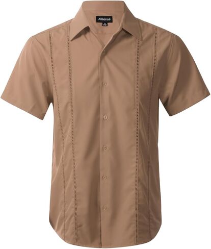 قميص الشاطئ خفيف الوزن للرجال من Allsense - أكمام قصيرة صيفية بأزرار سفلية، قميص كاجوال للعطلات في المنتجع in Kuwait