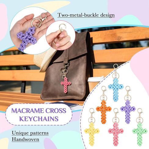 Landical 12 جهاز كمبيوتر شخصى macrame الصليب سلسلة المفاتيح، يسوع مفتاح سلسلة مفاتيح السيارة المسيحية حلقة الملحقات اليدوية لينة الصليب المفاتيح الهدايا الدينية بوهو ديكور للنساء الرجال هدايا عيد الفصح هانت هدية سلة ستوفير in Saudi Arabia