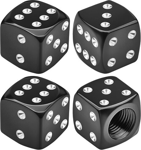 4PCS Dice Style Tire Valve Stem Caps, Universal Air Stem Cap, Car Tire Air Caps Covers with O Rubber Ring, Aluminium Alloy Dustproof Tire Valve Stem Covers for Most Vehicles (Gold) in Saudi Arabia