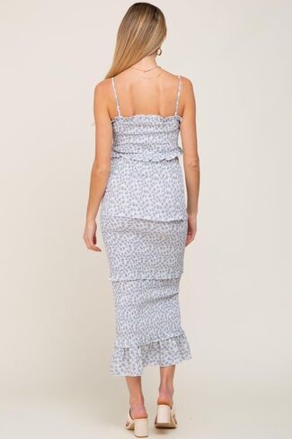 PinkBlush Floral Chiffon Smocked Tiered Square Neck Maternity Midi Dress in Saudi Arabia