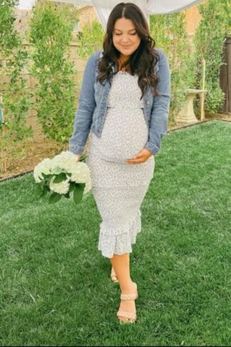 PinkBlush Floral Chiffon Smocked Tiered Square Neck Maternity Midi Dress in Saudi Arabia