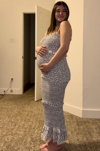 PinkBlush Floral Chiffon Smocked Tiered Square Neck Maternity Midi Dress in Saudi Arabia