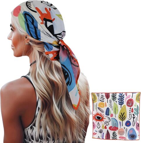 Etwoa Cotton Bandana Head Scarf for Women - 27" Neck Scarf - Square Scarf Colorful Abstract Design in Saudi Arabia