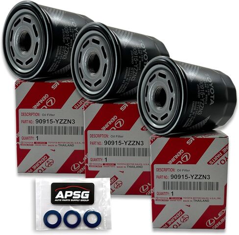 فلتر زيت أصلي 90915-YZZN3 / 90915-10010 مع غسالة سحق سدادة التصريف APSG | OEM 3 عبوات | متوافق مع تويوتا/لكزس 3.4L تندرا، سيكويا، LS500، LX600، GX550، LX700h in Saudi Arabia