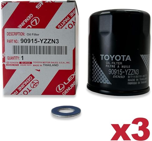 فلتر زيت أصلي 90915-YZZN3 / 90915-10010 مع غسالة سحق سدادة التصريف APSG | OEM 3 عبوات | متوافق مع تويوتا/لكزس 3.4L تندرا، سيكويا، LS500، LX600، GX550، LX700h in Saudi Arabia