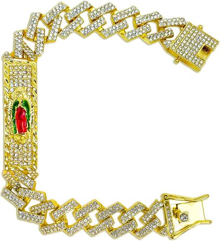 مجوهرات Joyas Tri Color أساور مريم العذراء غوادالوبي المملوءة بالذهب عيار 18 قيراط للنساء، أساور للرجال Pulsera de la Virgen de Guadalupe.Chapa de Oro.Oro Laminado. in Saudi Arabia