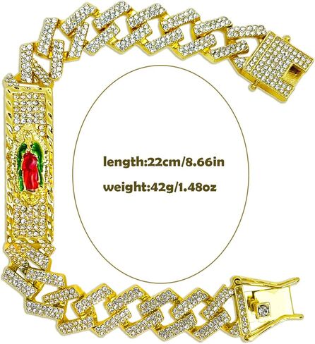 مجوهرات Joyas Tri Color أساور مريم العذراء غوادالوبي المملوءة بالذهب عيار 18 قيراط للنساء، أساور للرجال Pulsera de la Virgen de Guadalupe.Chapa de Oro.Oro Laminado. in Saudi Arabia