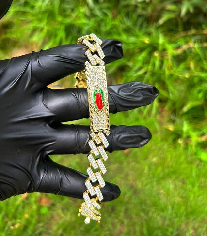 مجوهرات Joyas Tri Color أساور مريم العذراء غوادالوبي المملوءة بالذهب عيار 18 قيراط للنساء، أساور للرجال Pulsera de la Virgen de Guadalupe.Chapa de Oro.Oro Laminado. in Saudi Arabia