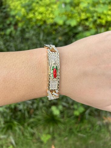 مجوهرات Joyas Tri Color أساور مريم العذراء غوادالوبي المملوءة بالذهب عيار 18 قيراط للنساء، أساور للرجال Pulsera de la Virgen de Guadalupe.Chapa de Oro.Oro Laminado. in Saudi Arabia
