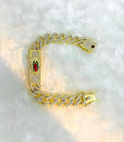 مجوهرات Joyas Tri Color أساور مريم العذراء غوادالوبي المملوءة بالذهب عيار 18 قيراط للنساء، أساور للرجال Pulsera de la Virgen de Guadalupe.Chapa de Oro.Oro Laminado. in Saudi Arabia