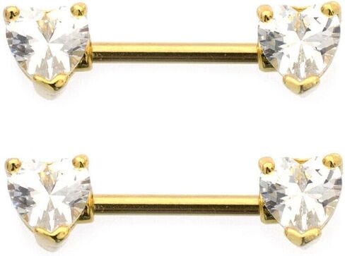 LuxeModz 316L Surgical Steel PVD Gold 14G Nipple Rings Heart Shape Cubic Zirconia CZ Nipple Barbells Bars Piercing Jewelry 12mm 1/2 Inch in Saudi Arabia
