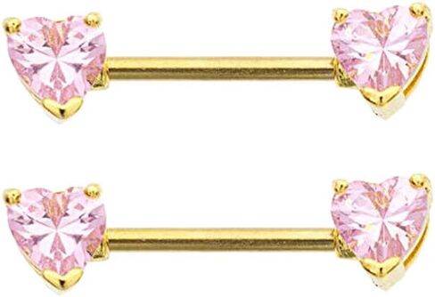 LuxeModz 316L Surgical Steel PVD Gold 14G Nipple Rings Heart Shape Cubic Zirconia CZ Nipple Barbells Bars Piercing Jewelry 12mm 1/2 Inch in Saudi Arabia