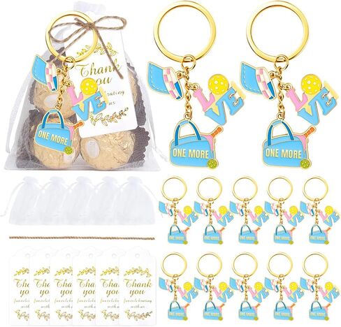 12 Pcs Pickleball Keychain Alloy Metal Charms with Organza Bags, Thank You Cards & Jute，Pickleball Party Favors, Gifts for Sports Lovers, Players, Women, Team & Tournament Souvenirs in Saudi Arabia