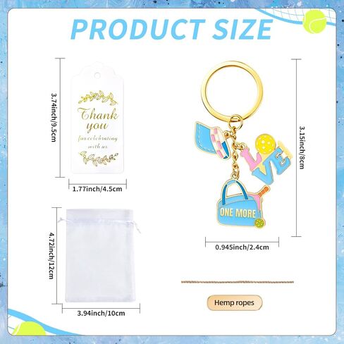 12 Pcs Pickleball Keychain Alloy Metal Charms with Organza Bags, Thank You Cards & Jute，Pickleball Party Favors, Gifts for Sports Lovers, Players, Women, Team & Tournament Souvenirs in Saudi Arabia