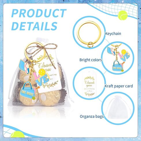 12 Pcs Pickleball Keychain Alloy Metal Charms with Organza Bags, Thank You Cards & Jute，Pickleball Party Favors, Gifts for Sports Lovers, Players, Women, Team & Tournament Souvenirs in Saudi Arabia