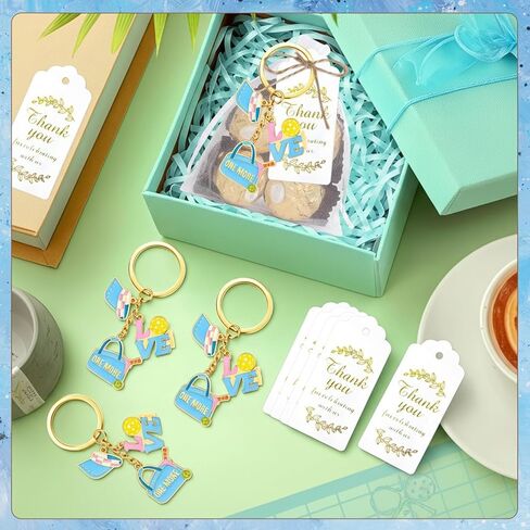 12 Pcs Pickleball Keychain Alloy Metal Charms with Organza Bags, Thank You Cards & Jute，Pickleball Party Favors, Gifts for Sports Lovers, Players, Women, Team & Tournament Souvenirs in Saudi Arabia