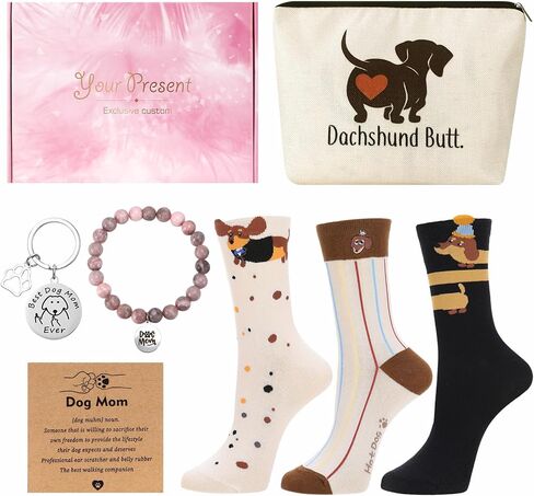 6 Pcs Dachshund Gifts for Women with Novelty Socks Keychain Makeup Bag Bracelet for New Puppy Owners Dog Lovers Birthday Gifts in Saudi Arabia