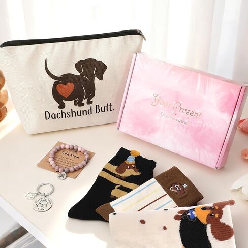 6 Pcs Dachshund Gifts for Women with Novelty Socks Keychain Makeup Bag Bracelet for New Puppy Owners Dog Lovers Birthday Gifts in Saudi Arabia