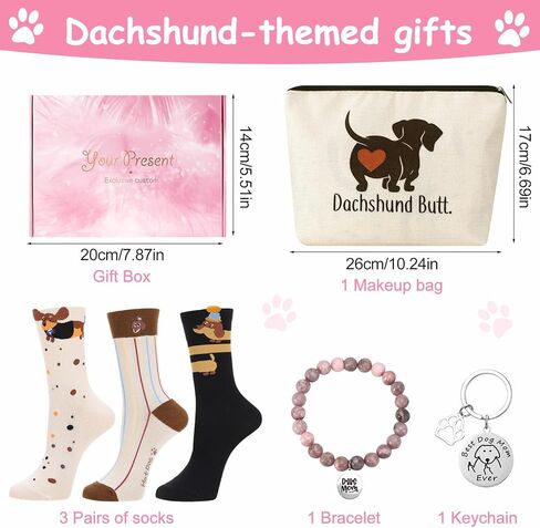 6 Pcs Dachshund Gifts for Women with Novelty Socks Keychain Makeup Bag Bracelet for New Puppy Owners Dog Lovers Birthday Gifts in Saudi Arabia