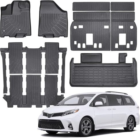 سجادات أرضية متوافقة مع Toyota Sienna 2013-2020 (8 مقاعد فقط)، ملحقات بطانة البضائع Duarble TPE للحماية من جميع الأحوال الجوية لسيارة Sienna 2013 2014 2015 2016 2017 2018 2019 2020 in Saudi Arabia