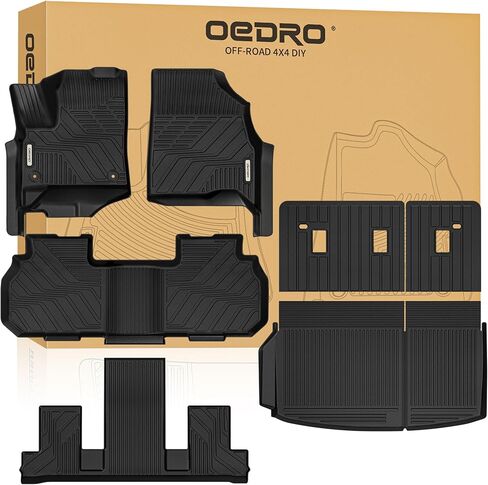 سجادات أرضية OEDRO وبطانة شحن مع حصيرة مسند الظهر لسيارة Chevy Traverse 2024-2026 (7 مقاعد فقط) وجي إم سي أكاديا 2024-2026 (7 مقاعد فقط) وBuick Enclave 2025-2026، بطانات أرضية TPE مناسبة لجميع الأحوال الجوية in Saudi Arabia