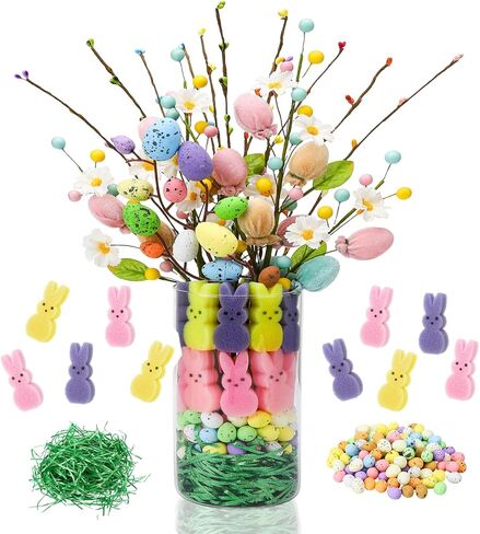 Easter Decorations Artificial Flowers with Eggs Bunny Vase Filler Set Spring Home Decor for Easter Basket Fillers Holiday Party Arrangement Bunny Table Decorations Gifts for Women in Saudi Arabia