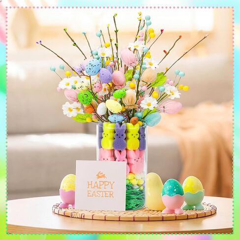 Easter Decorations Artificial Flowers with Eggs Bunny Vase Filler Set Spring Home Decor for Easter Basket Fillers Holiday Party Arrangement Bunny Table Decorations Gifts for Women in Saudi Arabia