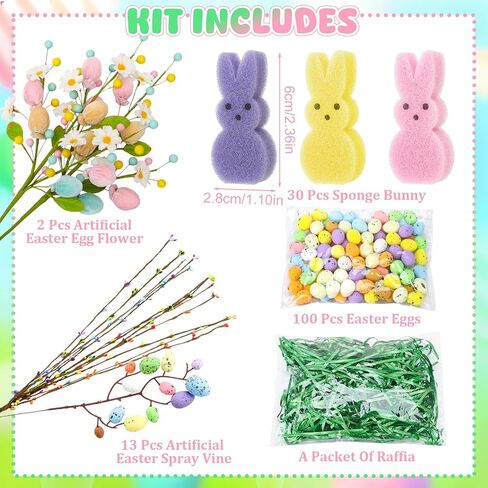 Easter Decorations Artificial Flowers with Eggs Bunny Vase Filler Set Spring Home Decor for Easter Basket Fillers Holiday Party Arrangement Bunny Table Decorations Gifts for Women in Saudi Arabia