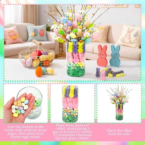 Easter Decorations Artificial Flowers with Eggs Bunny Vase Filler Set Spring Home Decor for Easter Basket Fillers Holiday Party Arrangement Bunny Table Decorations Gifts for Women in Saudi Arabia
