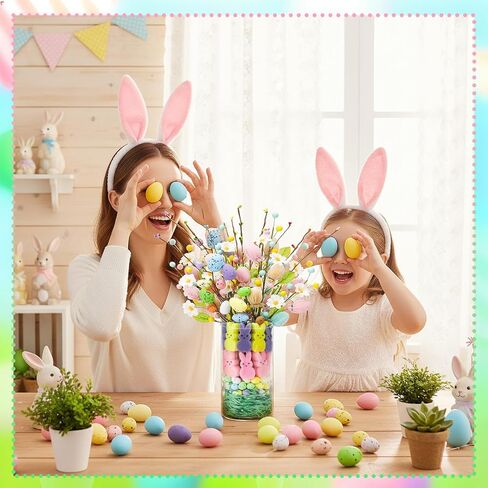 Easter Decorations Artificial Flowers with Eggs Bunny Vase Filler Set Spring Home Decor for Easter Basket Fillers Holiday Party Arrangement Bunny Table Decorations Gifts for Women in Saudi Arabia