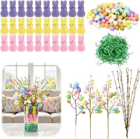 Easter Decorations Artificial Flowers with Eggs Bunny Vase Filler Set Spring Home Decor for Easter Basket Fillers Holiday Party Arrangement Bunny Table Decorations Gifts for Women in Saudi Arabia