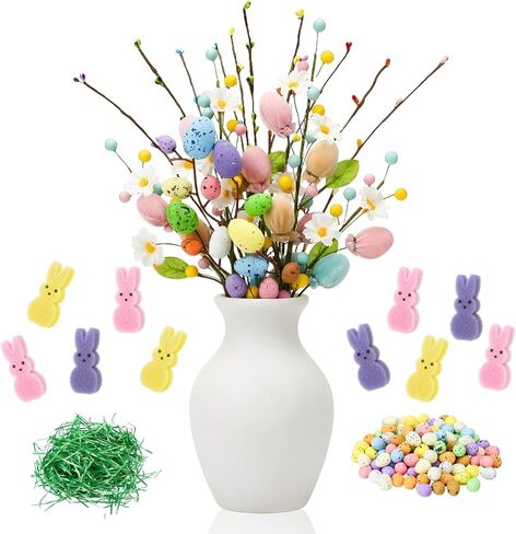 Easter Decorations Artificial Flowers with Eggs Bunny Vase Filler Set Spring Home Decor for Easter Basket Fillers Holiday Party Arrangement Bunny Table Decorations Gifts for Women in Saudi Arabia