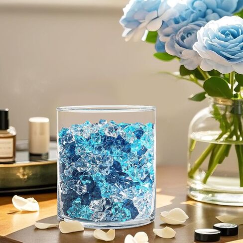 مكعبات ثلج وهمية، 500 قطعة من الصخور الملونة للمزهريات، ألماس بلاستيكي 11 * 14 مم، حشوات مزهرية مكعبات ثلج بلاستيكية للقطع المركزية (أزرق فاتح، أزرق ساطع، أزرق داكن، شفاف) in Kuwait