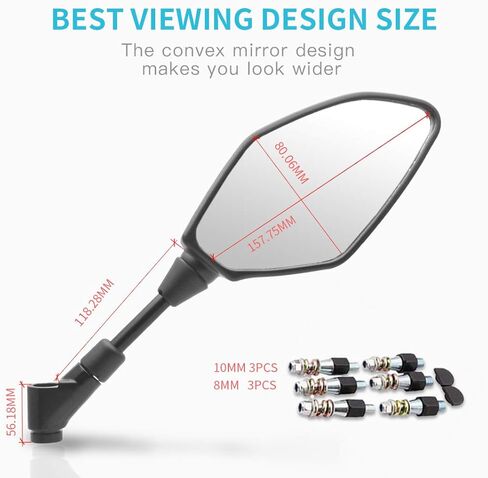 MZS Motorcycle Rear View Mirrors Compatible with MT03 MT07 MT09 MT10 FZ07 FZ09 Tenere 700 NC750X XL750 Transalp NX500 NT1100 CB650R CB500X CB500F, 8MM 10MM Side Mirror Handlebar Adjustable Black in Saudi Arabia