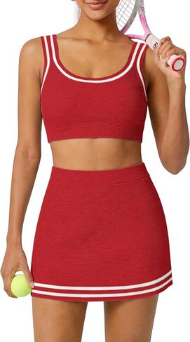 TQD 2 Piece Workout Sets for Women Tennis Mini Skirt Set with Shorts Tank Top and Short Athletic Summer Outfits Trendy 2026 in Saudi Arabia