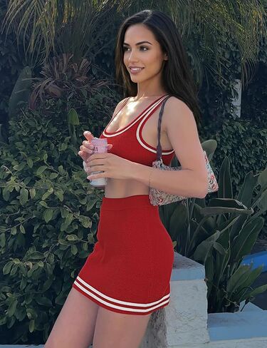TQD 2 Piece Workout Sets for Women Tennis Mini Skirt Set with Shorts Tank Top and Short Athletic Summer Outfits Trendy 2026 in Saudi Arabia