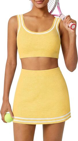 TQD 2 Piece Workout Sets for Women Tennis Mini Skirt Set with Shorts Tank Top and Short Athletic Summer Outfits Trendy 2026 in Saudi Arabia