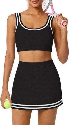 TQD 2 Piece Workout Sets for Women Tennis Mini Skirt Set with Shorts Tank Top and Short Athletic Summer Outfits Trendy 2026 in Saudi Arabia