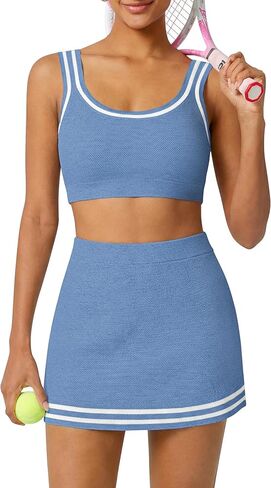 TQD 2 Piece Workout Sets for Women Tennis Mini Skirt Set with Shorts Tank Top and Short Athletic Summer Outfits Trendy 2026 in Saudi Arabia