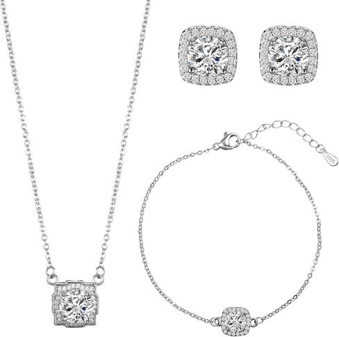 4 Pcs Silver Pendant Necklace Earrings Bracelet Set, Rhinestone Bridal Wedding Jewelry Set Elegant Silver Brides Bridesmaid Prom Costume Accessories for Evening Wedding Party Gift in Saudi Arabia