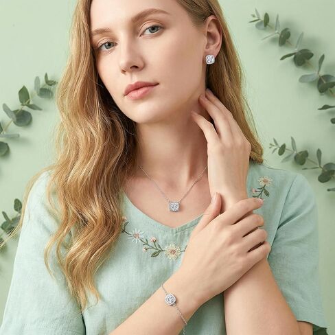4 Pcs Silver Pendant Necklace Earrings Bracelet Set, Rhinestone Bridal Wedding Jewelry Set Elegant Silver Brides Bridesmaid Prom Costume Accessories for Evening Wedding Party Gift in Saudi Arabia