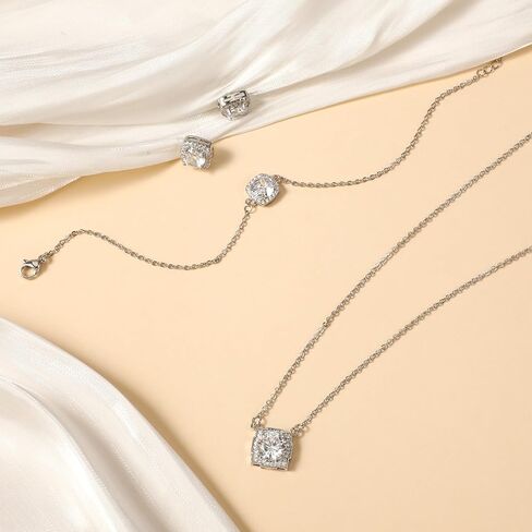 4 Pcs Silver Pendant Necklace Earrings Bracelet Set, Rhinestone Bridal Wedding Jewelry Set Elegant Silver Brides Bridesmaid Prom Costume Accessories for Evening Wedding Party Gift in Saudi Arabia
