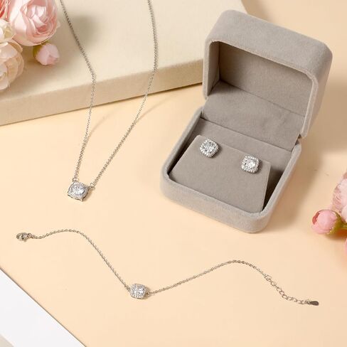4 Pcs Silver Pendant Necklace Earrings Bracelet Set, Rhinestone Bridal Wedding Jewelry Set Elegant Silver Brides Bridesmaid Prom Costume Accessories for Evening Wedding Party Gift in Saudi Arabia