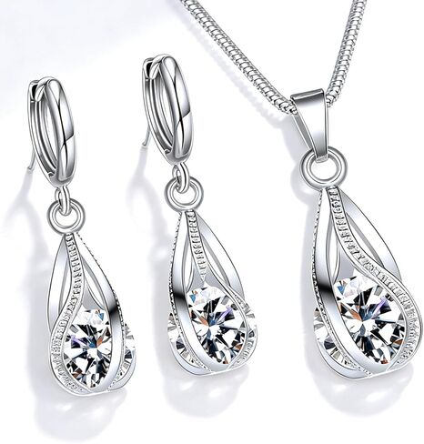 Rhinestone Jewelry Set, Elegant Necklace & Earring Set Silver Crystal Bridal Jewelry for Weddings & Proms in Saudi Arabia