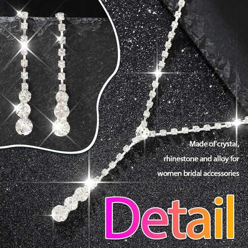 Aukmla Rhinestone Wedding Prom Jewelry Sets Silver Necklaces and Earring Bracelet Set for Brides and Women in Saudi Arabia
