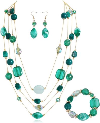 Coiris Statement Multistrand Necklaces Earrings Bracelets Jewelry Sets for Women Chunky Crystal Beaded Jewelry Sets Gifts for Women in Saudi Arabia